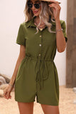 DRAW STRING BUTTON UP COLLAR ROMPER - Doublju