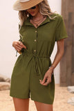 DRAW STRING BUTTON UP COLLAR ROMPER - Doublju