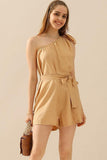 ONE RIBBON SHOULDER STRAP TIED WAIST ROMPER - Doublju