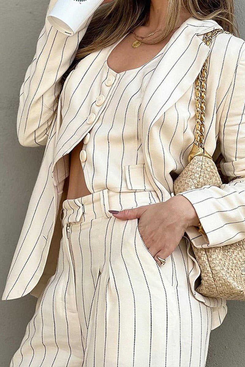 WOMEN WIDE LEG OVERSIZE PANTS TANK AND BLAZER SET