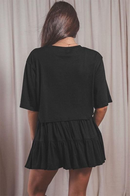 MID SLEEVE LOOSE SLEEVE SHORT SKIRT SUIT - Doublju