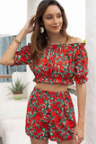 FLORAL OFF SHOULDER CROP TOP AND SHORTS SET - Doublju