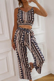 BOHEMIAN SUSPENDER CROP TOP AND WIDE PANTS SET - Doublju