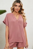 SOLID COLOR V NECK LOOSE TOP AND SHORT SET - Doublju