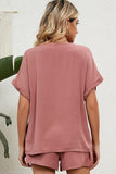 SOLID COLOR V NECK LOOSE TOP AND SHORT SET - Doublju