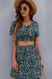 SMALL FLORAL CROP TOP AND HIGH WAIST SKIRT SET - Doublju