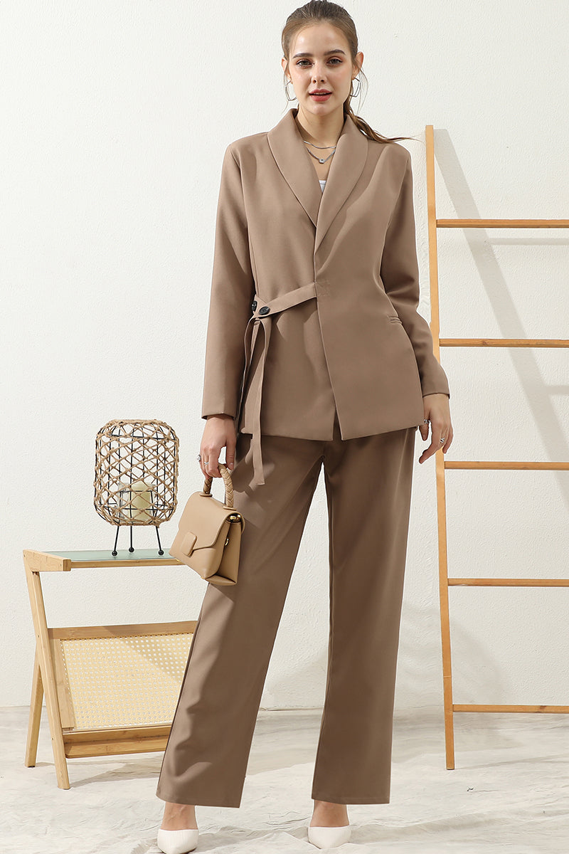 SOLID LOOSE FIT BLAZER JACKET AND PANTS SET