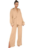 WOMEN OVERSIZED BUTTON UP SHIRTS AND PANTS SET - Doublju