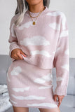 WOMEN CLOUD PRINTING SHORT SWEATER AND SKIRT SET - Doublju