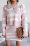 WOMEN CLOUD PRINTING SHORT SWEATER AND SKIRT SET - Doublju