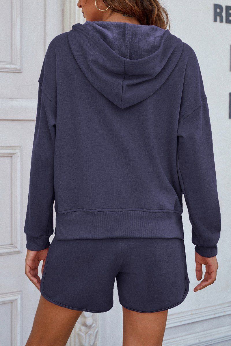 WOMEN HOODED PULLOVER AND SHORT HOMEWEAR SET