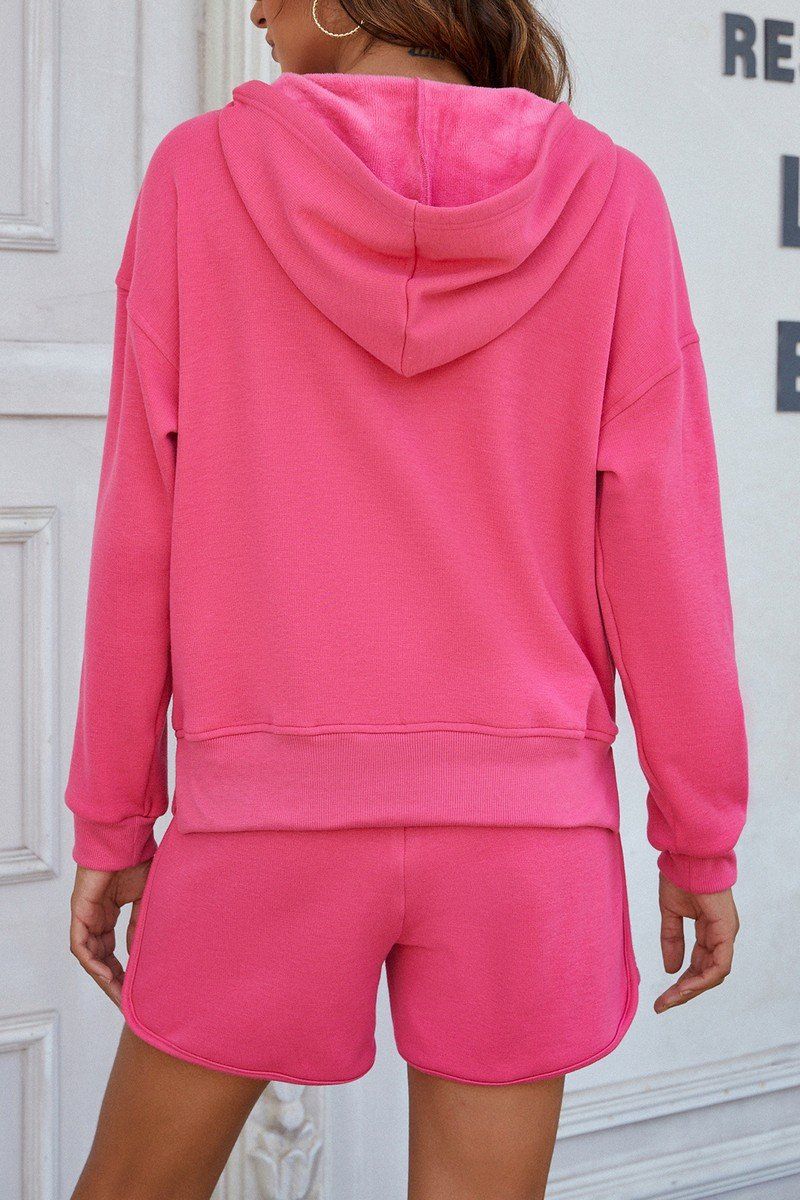 WOMEN HOODED PULLOVER AND SHORT HOMEWEAR SET