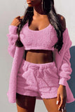 PLUSH WARM TANK SHORT JACKET 3PIECES SET