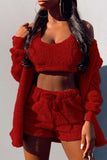 PLUSH WARM TANK SHORT JACKET 3PIECES SET