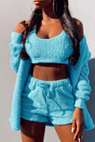 PLUSH WARM TANK SHORT JACKET 3PIECES SET