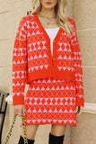 WOMEN V NECK KNIT CARDIGAN AND SHORT SKIRT SET