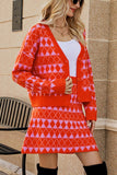 WOMEN V NECK KNIT CARDIGAN AND SHORT SKIRT SET