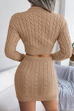 WOMEN CABLE KNIT CROP SWEATSHIRT AND SKIRT SET