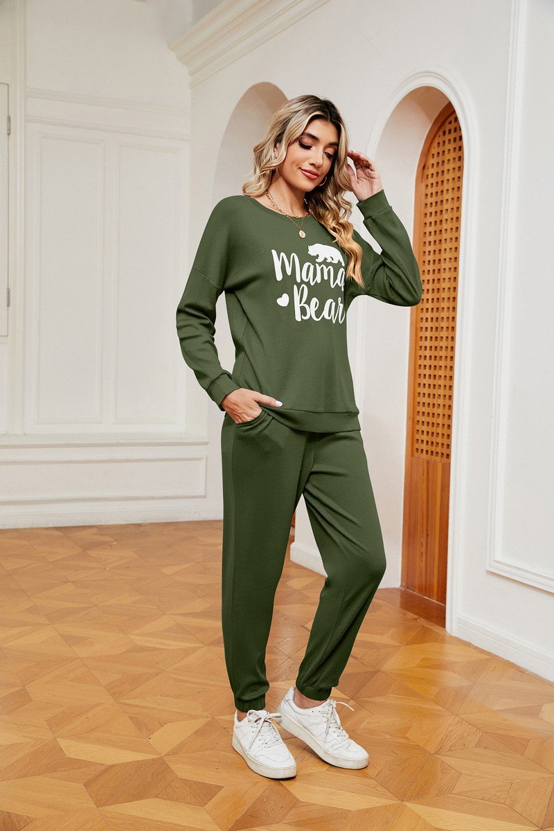 WOMEN MAMA BEAR PRINTING TEE AND PANTS SET