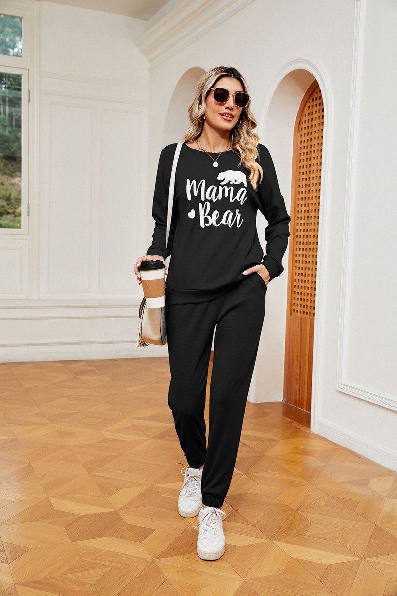 WOMEN MAMA BEAR PRINTING TEE AND PANTS SET