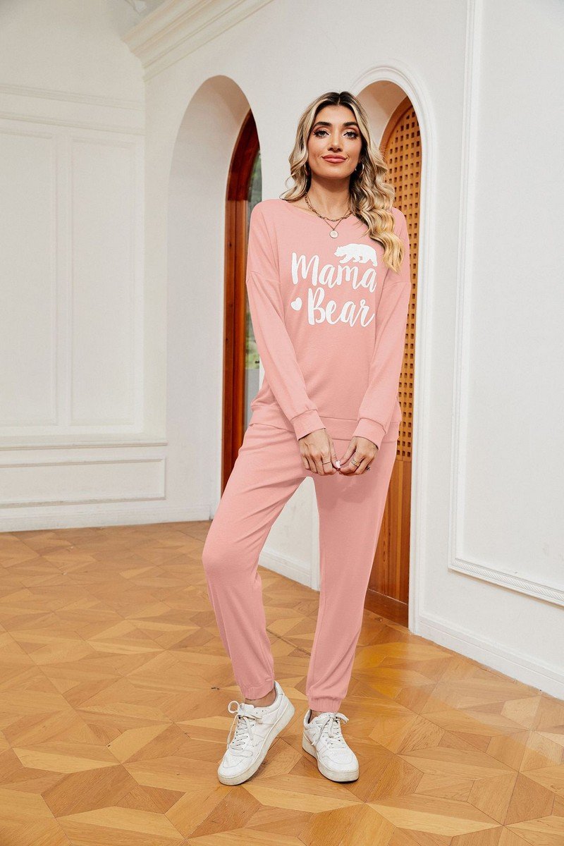 WOMEN MAMA BEAR PRINTING TEE AND PANTS SET