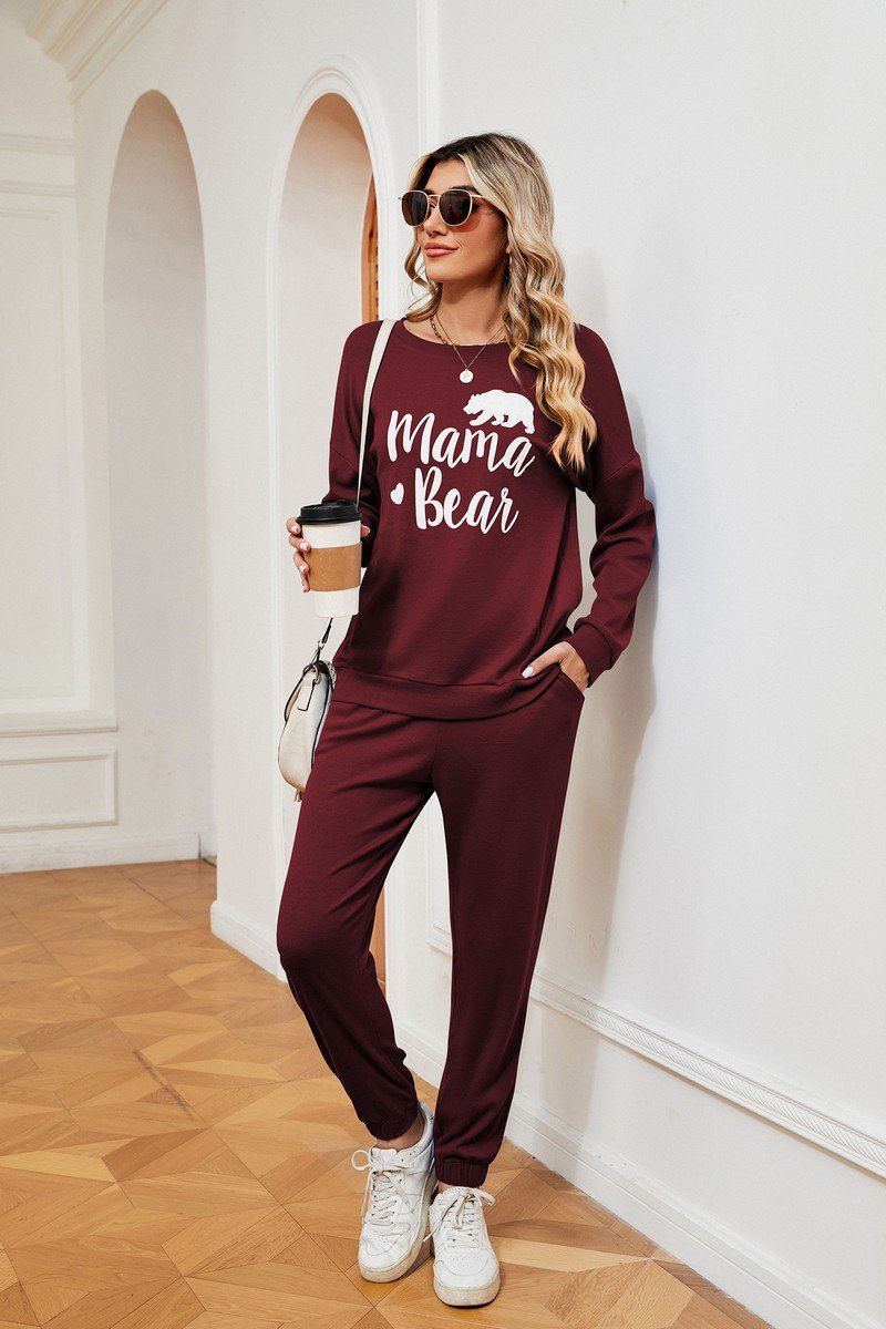 WOMEN MAMA BEAR PRINTING TEE AND PANTS SET