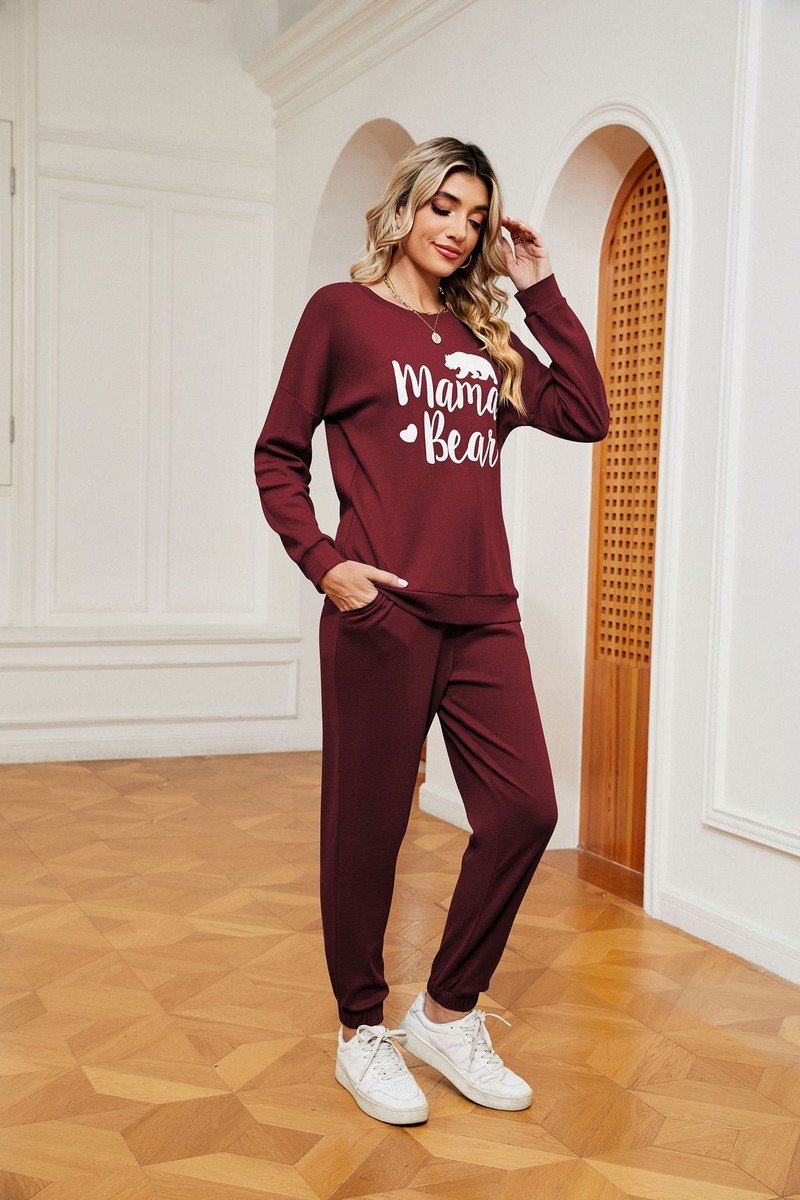 WOMEN MAMA BEAR PRINTING TEE AND PANTS SET