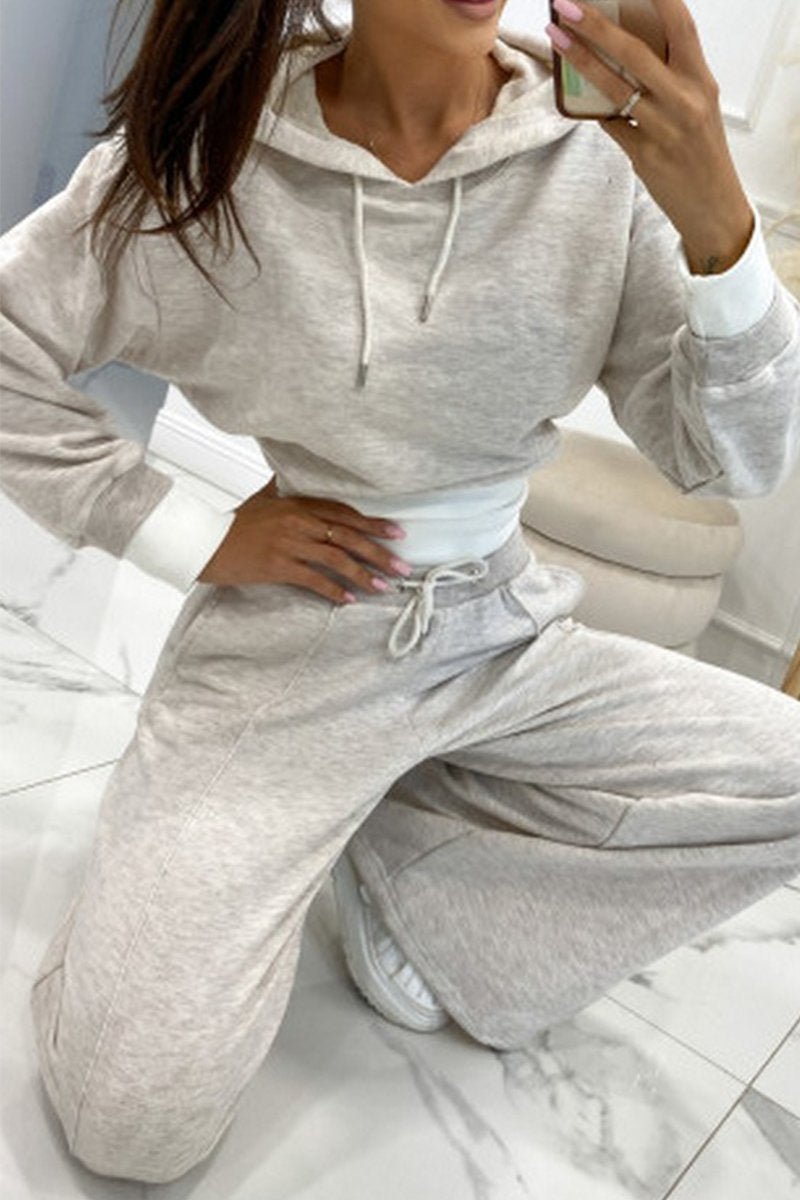 WOMEN LONG SLEEVE PULLOVER HOODIE AND PANTS SET