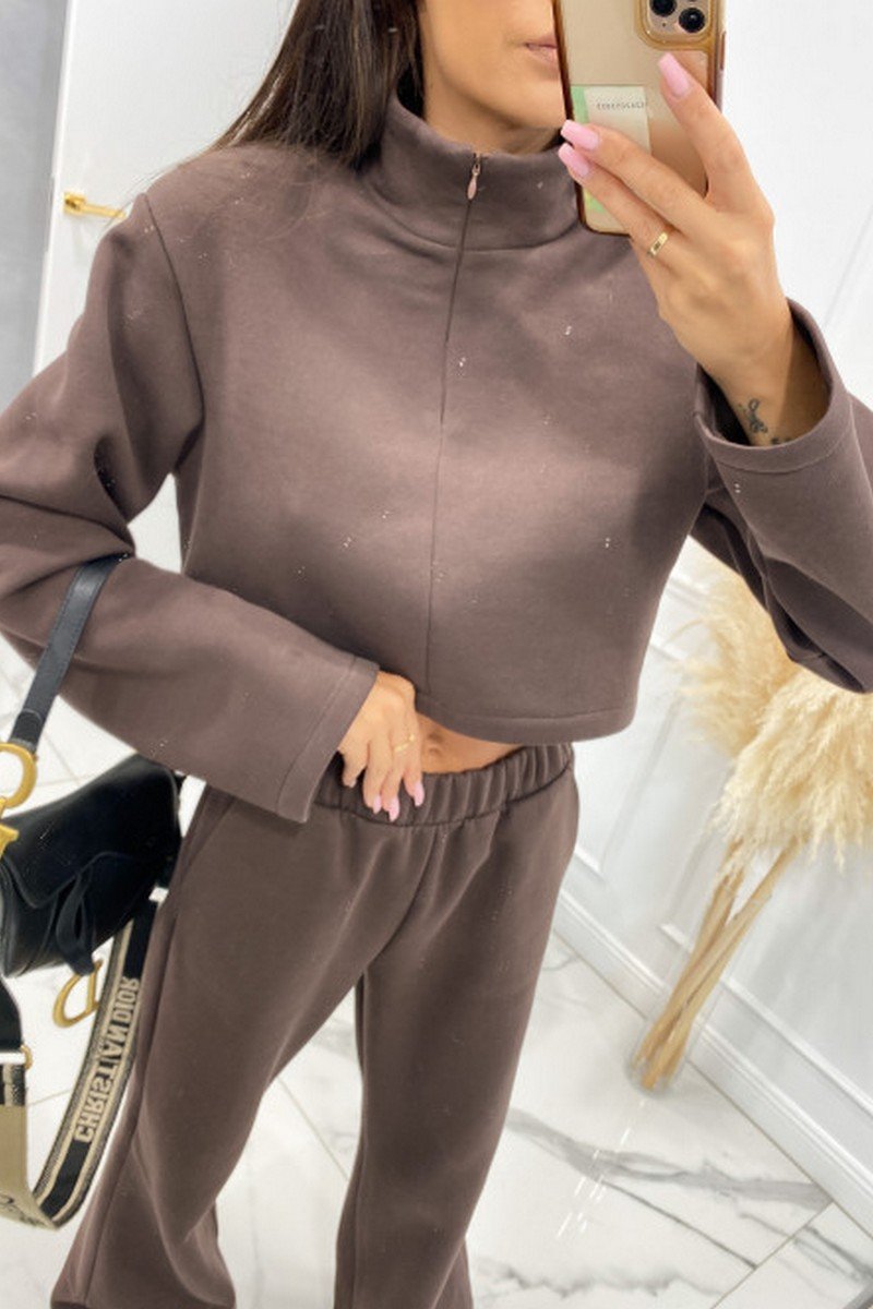 WOMEN CROP HIGH NECK PULLOVER AND PANTS SET