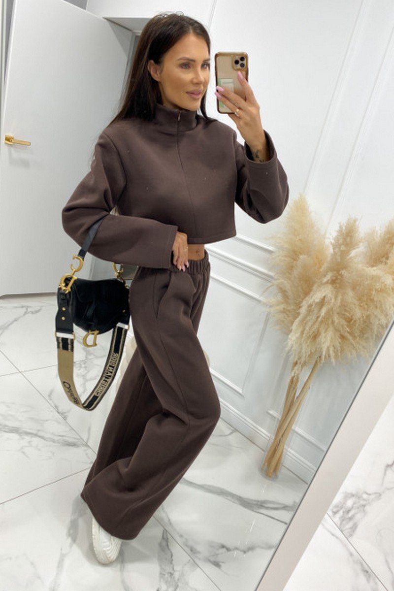 WOMEN CROP HIGH NECK PULLOVER AND PANTS SET