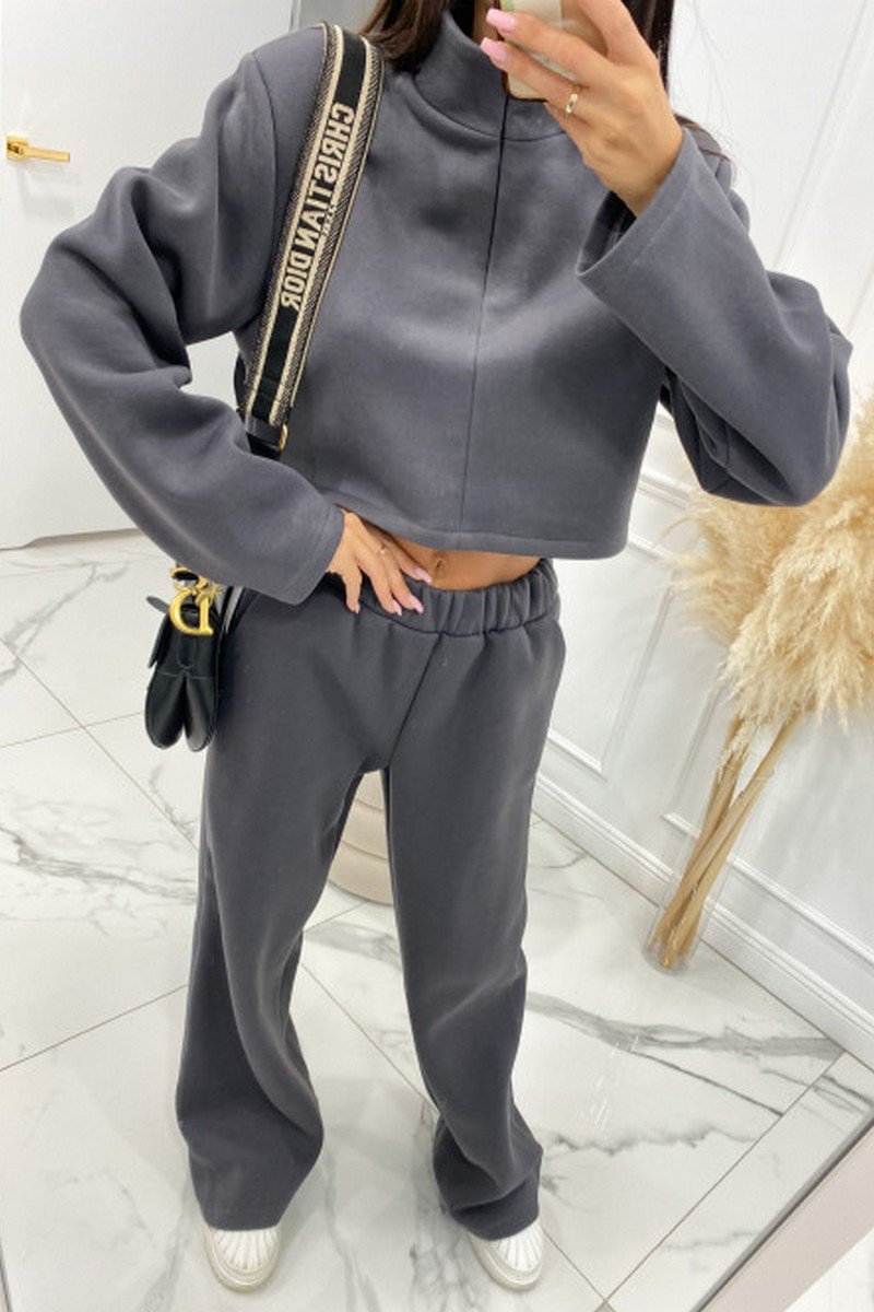 WOMEN CROP HIGH NECK PULLOVER AND PANTS SET