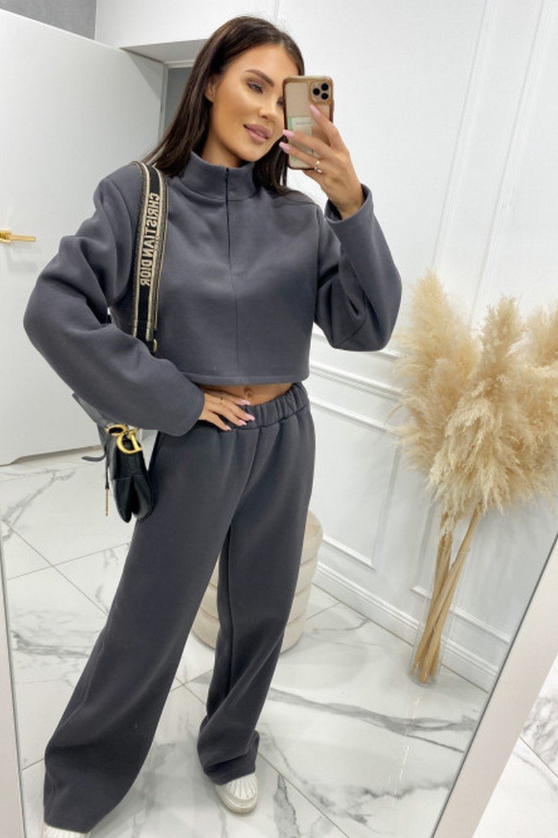 WOMEN CROP HIGH NECK PULLOVER AND PANTS SET