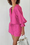 WOMEN LOOSE FIT COZY COMFY SHIRTS AND SHORTS SET