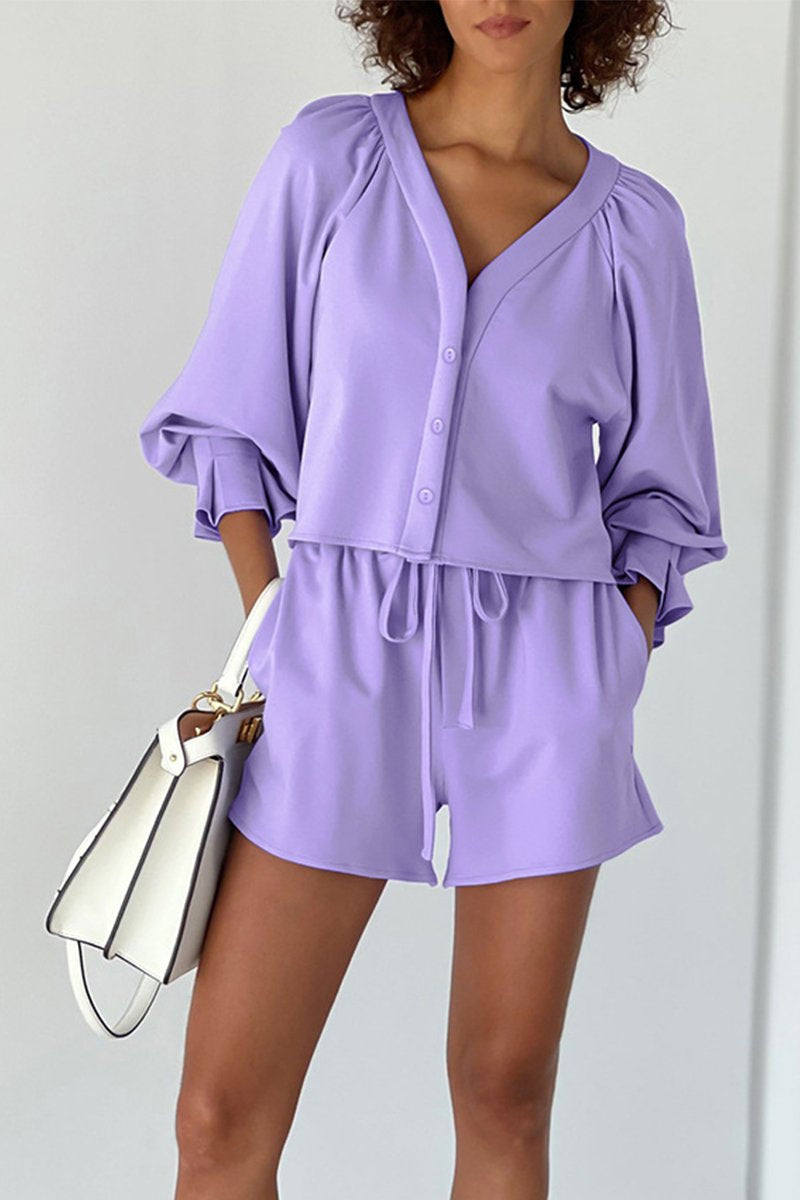 WOMEN LOOSE FIT COZY COMFY SHIRTS AND SHORTS SET