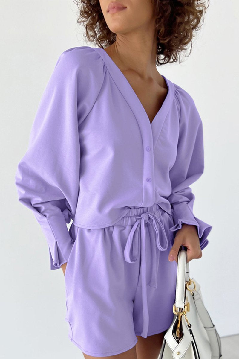 WOMEN LOOSE FIT COZY COMFY SHIRTS AND SHORTS SET