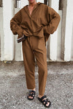 WOMEN COMFY FALL OVERSIZED SHIRTS AND PANTS SET