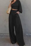 WOMEN OVERSIZED LOOSE FIT LONG PANTS AND CROP TOP