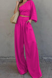 WOMEN OVERSIZED LOOSE FIT LONG PANTS AND CROP TOP