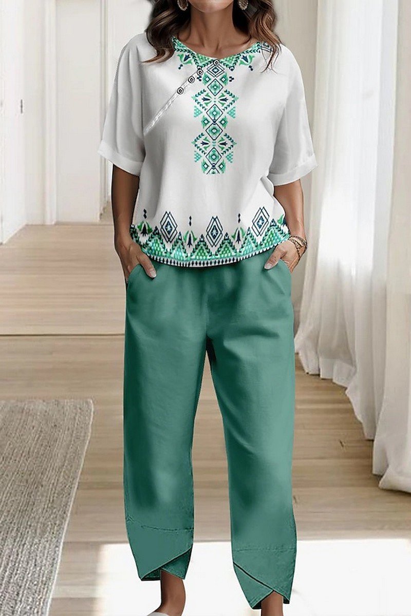 WOMEN BOHEMIAN PATTERN COMFY TOP AND PANTS SET