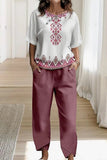 WOMEN BOHEMIAN PATTERN COMFY TOP AND PANTS SET