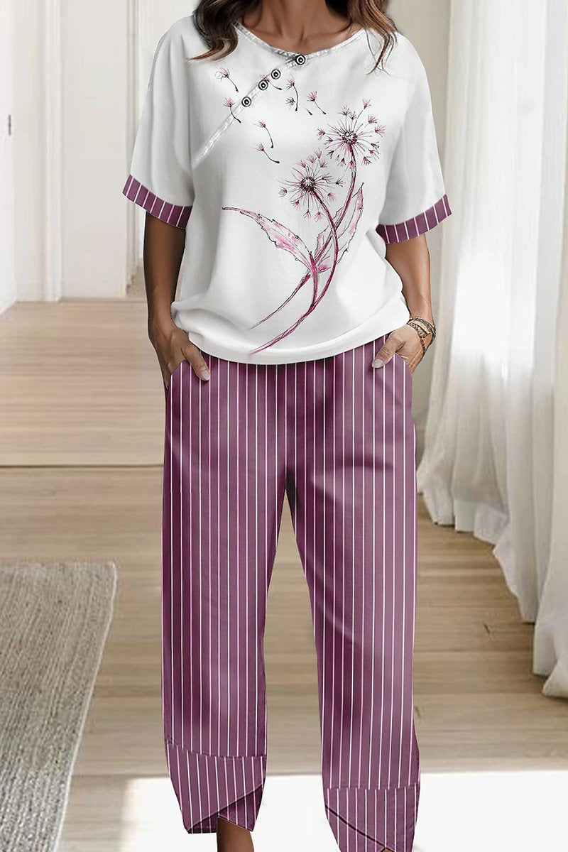 WOMEN COZY PRINTING TOP AND PANTS HOMEWEAR SET