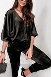 WOMEN LOOSE FIT COZY LOUNGWEAR TOP AND PANTS SET