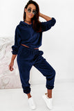 WOMEN COZY HOODED TOP AND DRAWSTRING PANTS SET