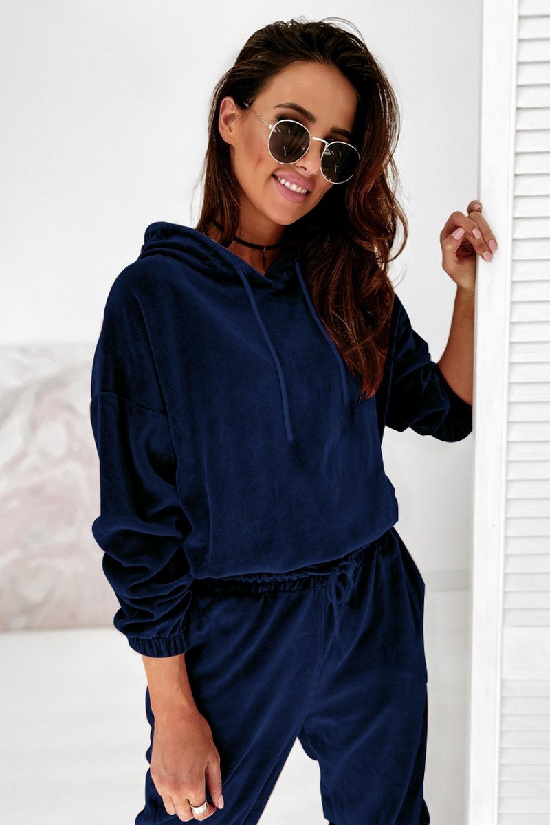 WOMEN COZY HOODED TOP AND DRAWSTRING PANTS SET