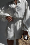 WOMEN LANTERN SLEEVE SHIRTS AND ELASTIC SHORTS