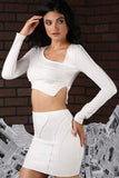 SEAM DETAILED CROP TOP WITH MINI SKIRT SET - Doublju