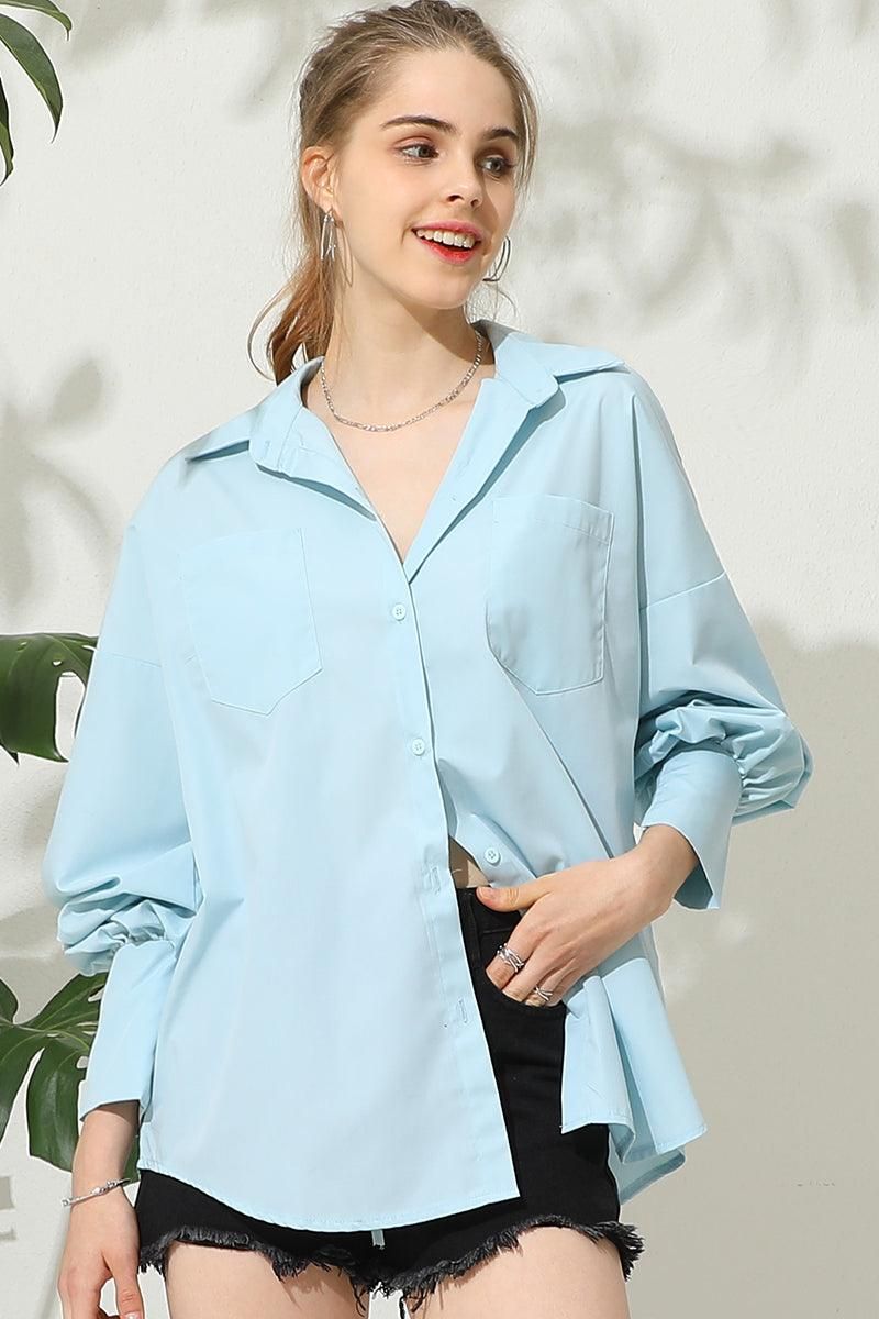 DROP SHOULDER LANTERN LONG SLEEVED SHIRT - Doublju