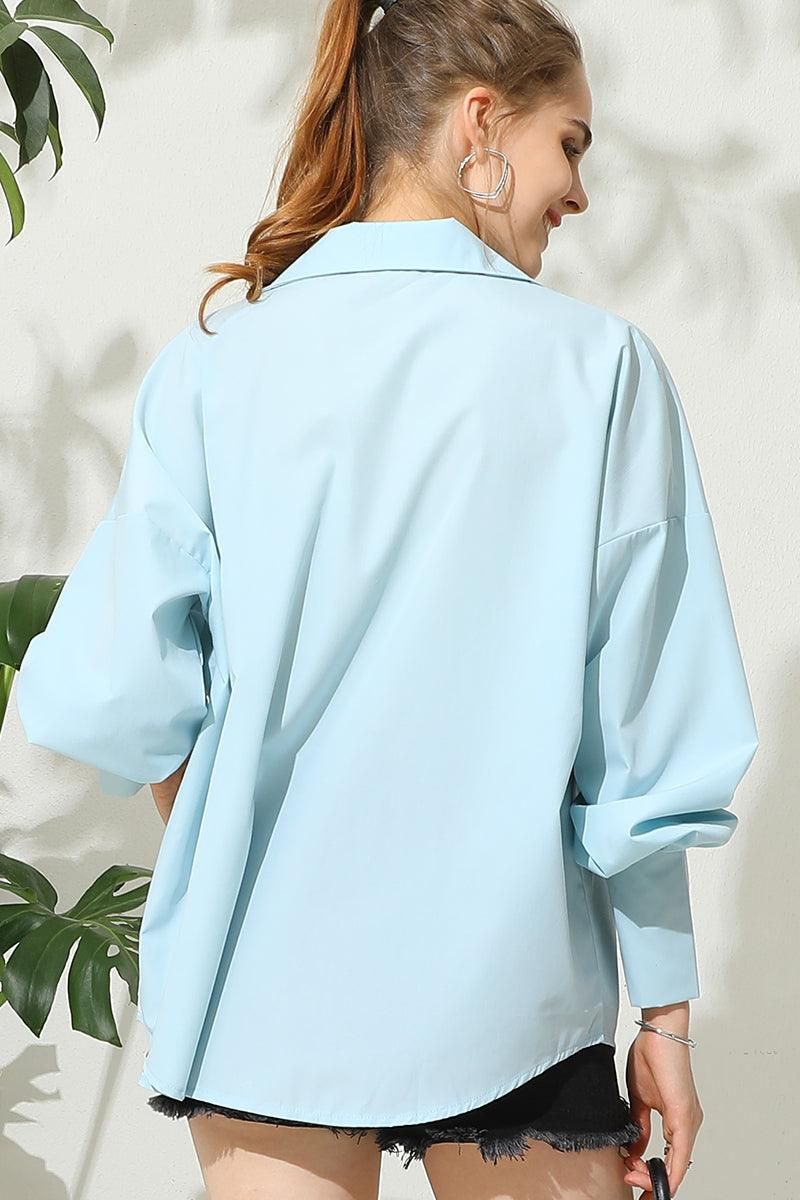 DROP SHOULDER LANTERN LONG SLEEVED SHIRT - Doublju