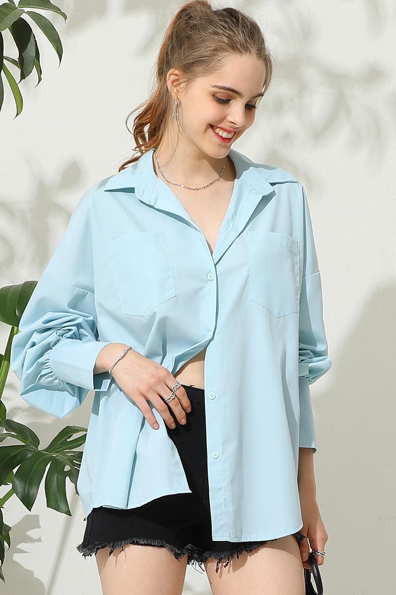 DROP SHOULDER LANTERN LONG SLEEVED SHIRT - Doublju