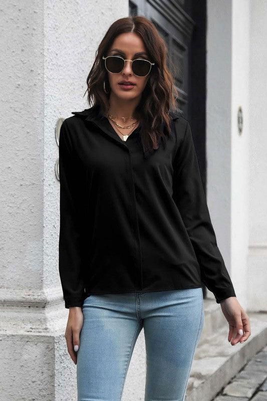 Casual Long Sleeved Chiffon Shirt - Doublju